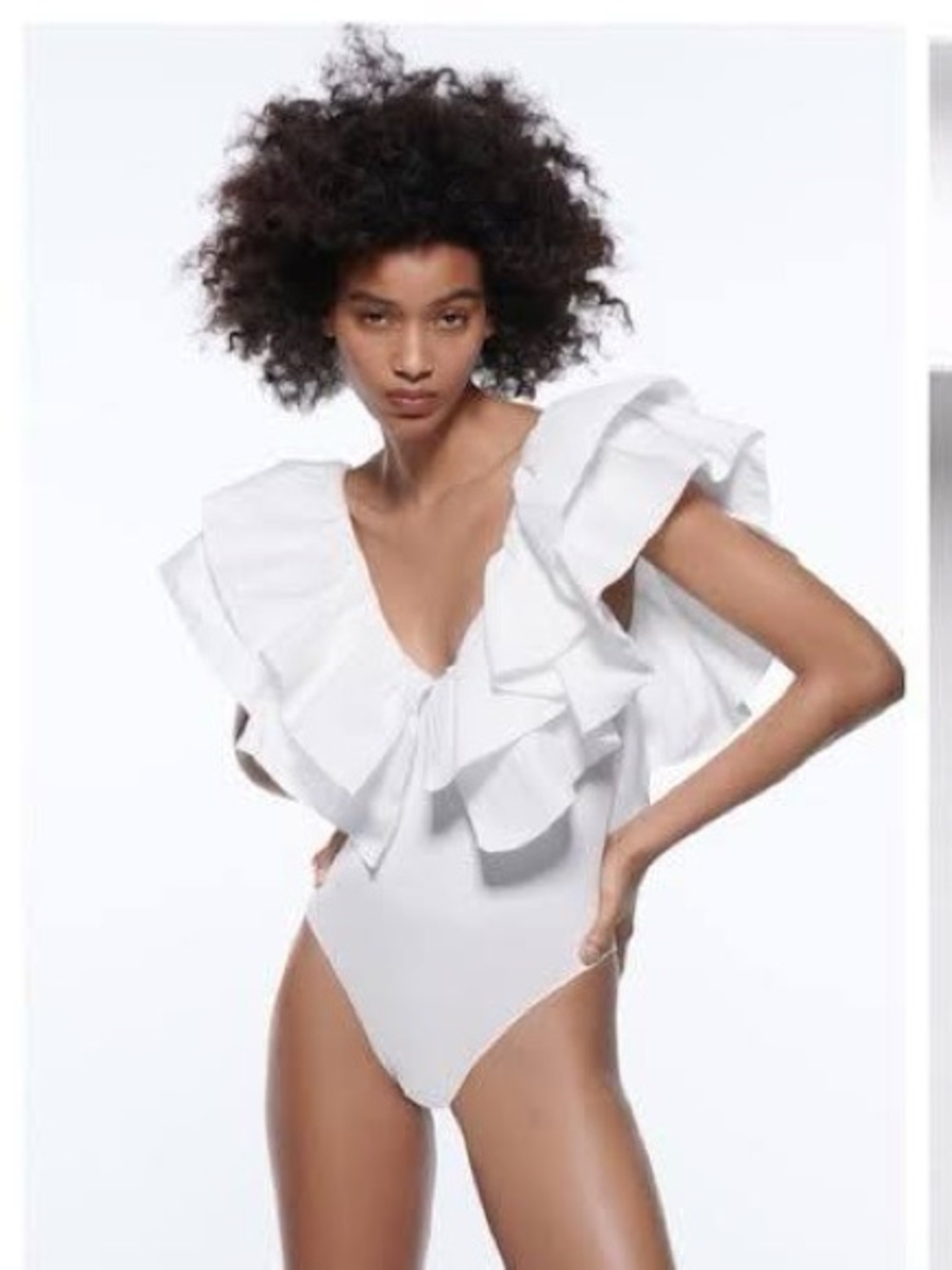 Zara White Ruffle Off-Shoulder Bodysuit